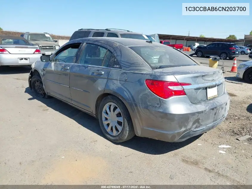 2012 Chrysler 200 Lx VIN: 1C3CCBAB6CN203700 Lot: 42769249