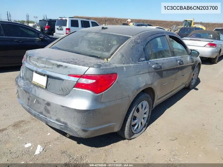 2012 Chrysler 200 Lx VIN: 1C3CCBAB6CN203700 Lot: 42769249