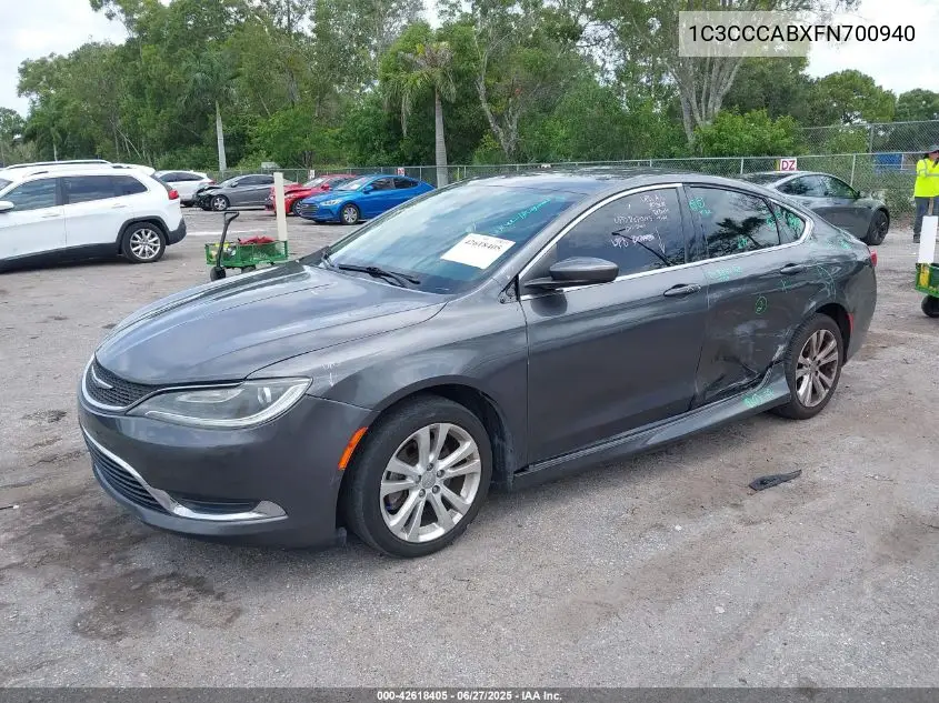 2015 Chrysler 200 Limited VIN: 1C3CCCABXFN700940 Lot: 42618405