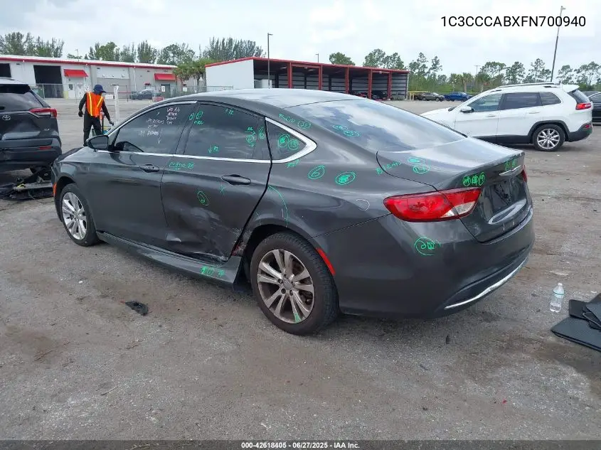 2015 Chrysler 200 Limited VIN: 1C3CCCABXFN700940 Lot: 42618405