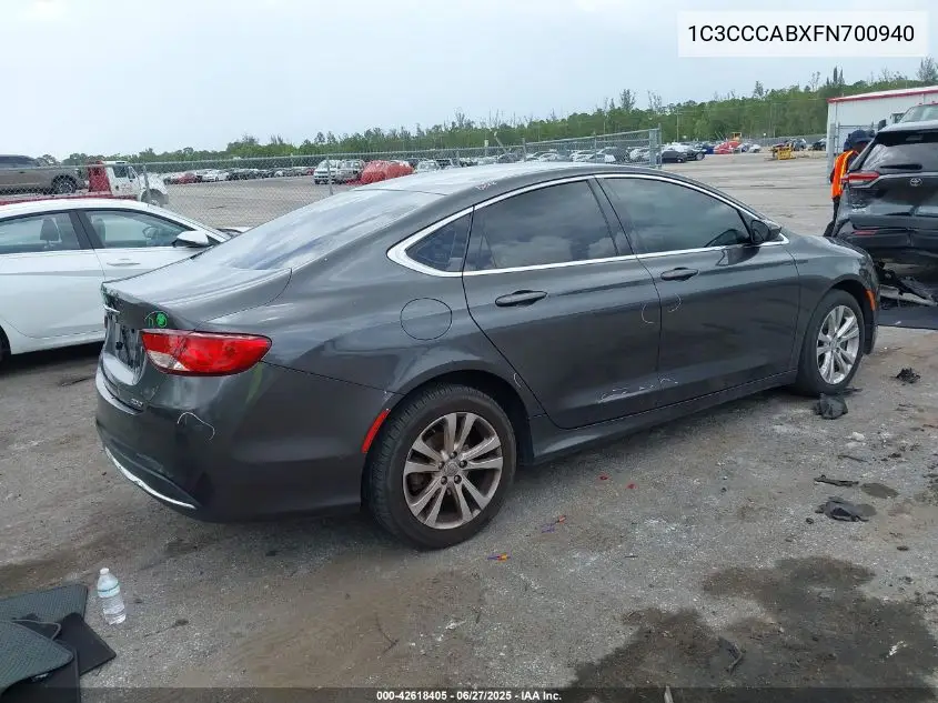 2015 Chrysler 200 Limited VIN: 1C3CCCABXFN700940 Lot: 42618405