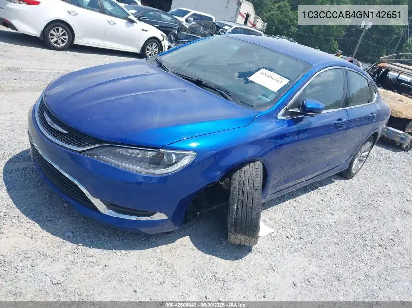 2016 Chrysler 200 Limited VIN: 1C3CCCAB4GN142651 Lot: 42606843