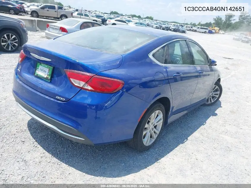 2016 Chrysler 200 Limited VIN: 1C3CCCAB4GN142651 Lot: 42606843