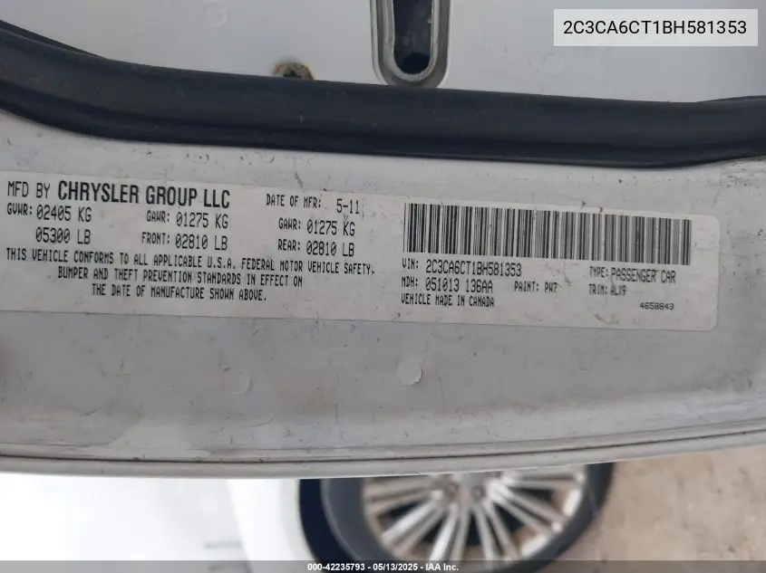 2011 Chrysler 300C VIN: 2C3CA6CT1BH581353 Lot: 42235793