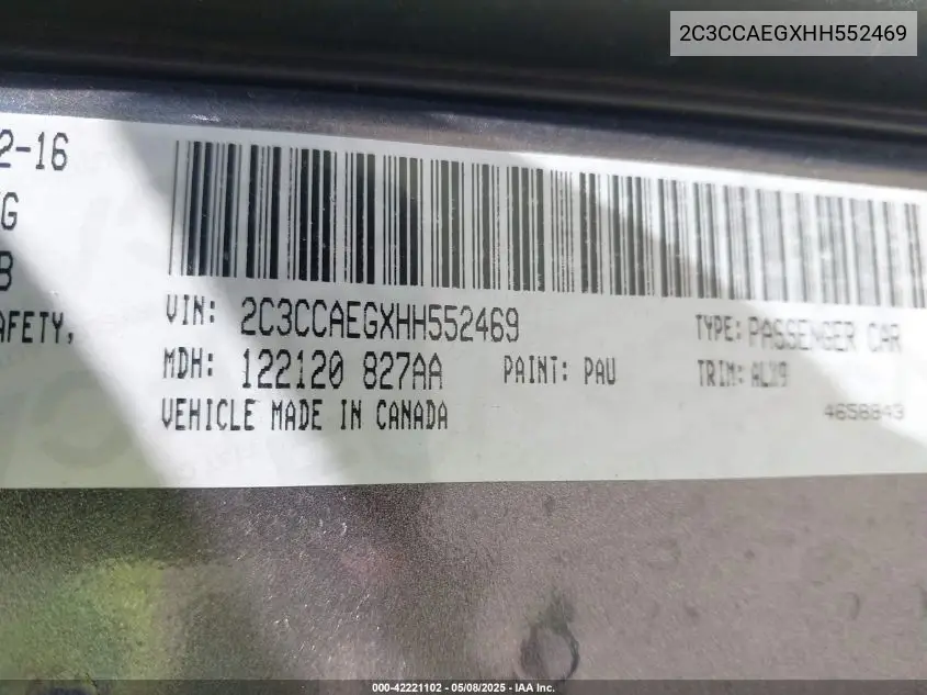 2017 Chrysler 300C VIN: 2C3CCAEGXHH552469 Lot: 42221102