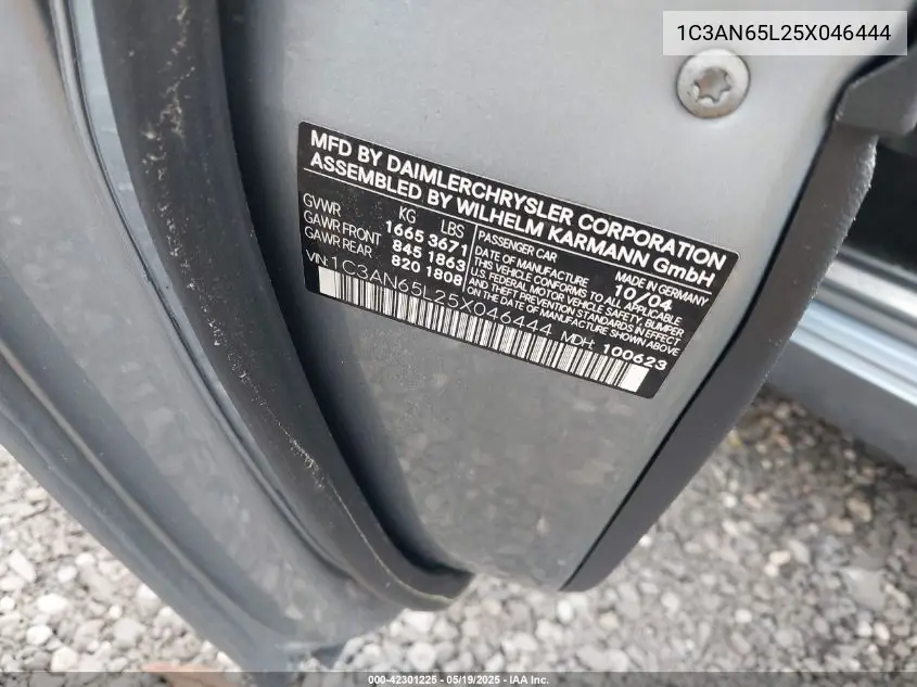 2005 Chrysler Crossfire Limited VIN: 1C3AN65L25X046444 Lot: 42301225