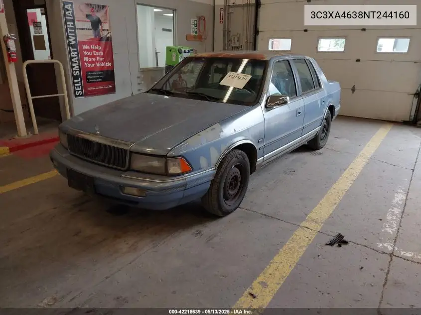 1992 Chrysler Lebaron A-Body VIN: 3C3XA4638NT244160 Lot: 42218639