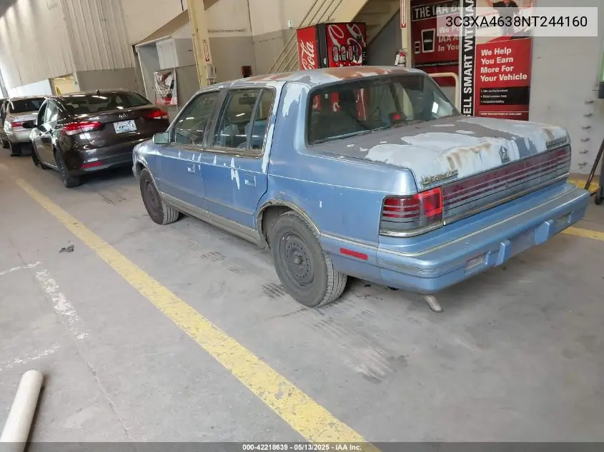 1992 Chrysler Lebaron A-Body VIN: 3C3XA4638NT244160 Lot: 42218639