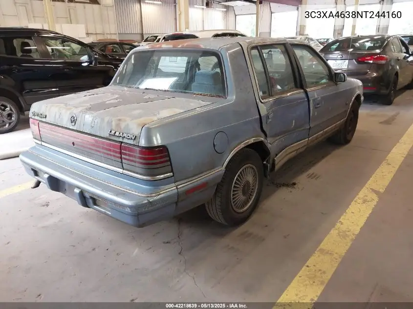 1992 Chrysler Lebaron A-Body VIN: 3C3XA4638NT244160 Lot: 42218639
