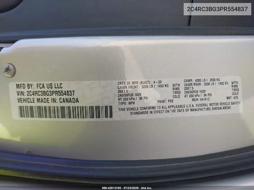 2c4rc3bg3pr554837 2C4RC3BG3PR554837 2023 Chrysler Pacifica Touring L Awd