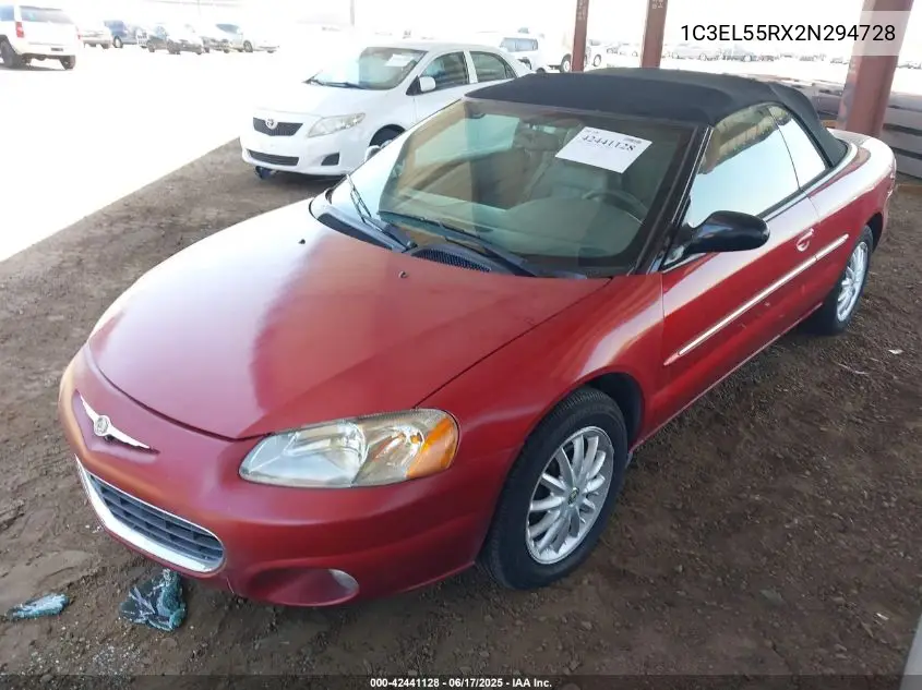 2002 Chrysler Sebring Lxi VIN: 1C3EL55RX2N294728 Lot: 42441128