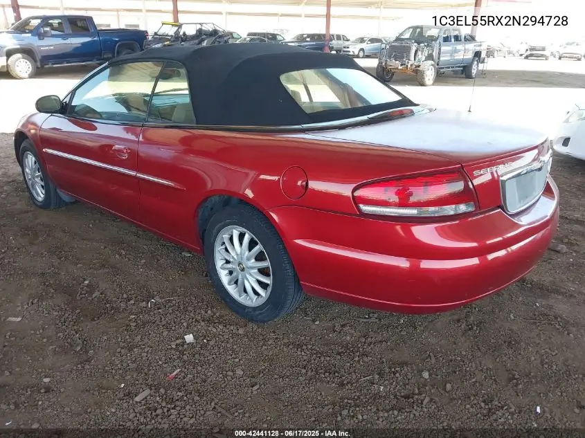 2002 Chrysler Sebring Lxi VIN: 1C3EL55RX2N294728 Lot: 42441128