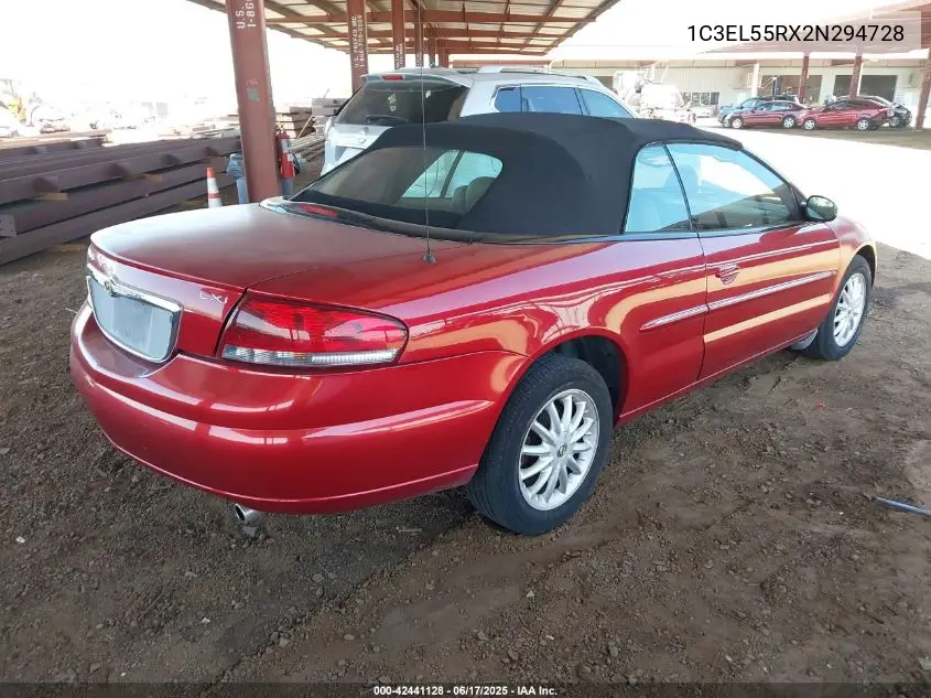 2002 Chrysler Sebring Lxi VIN: 1C3EL55RX2N294728 Lot: 42441128