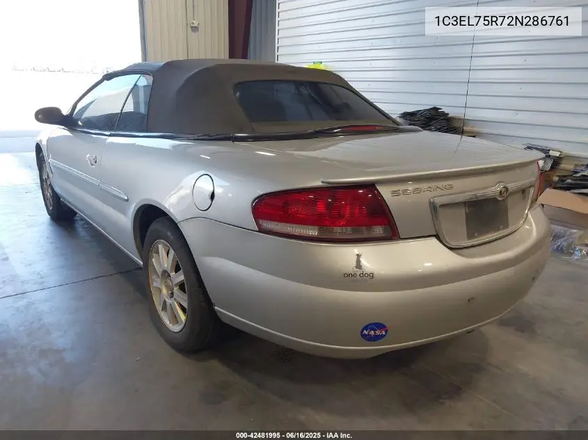 2002 Chrysler Sebring Gtc VIN: 1C3EL75R72N286761 Lot: 42481995