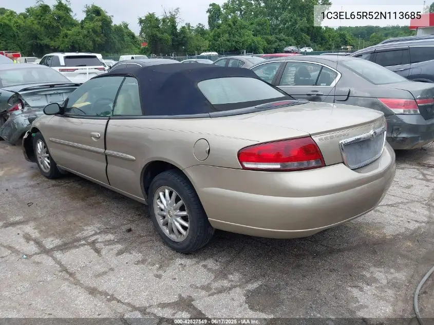 2002 Chrysler Sebring Limited VIN: 1C3EL65R52N113685 Lot: 42527549