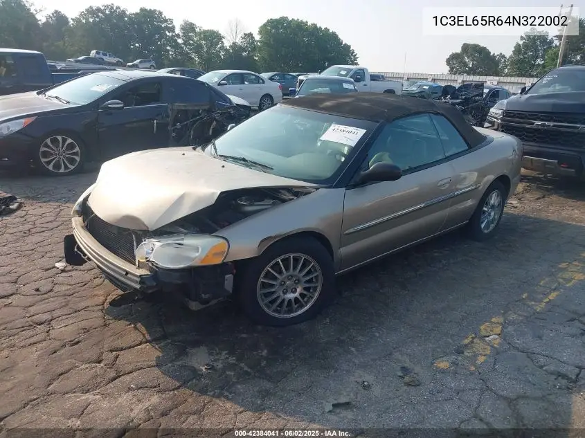 2004 Chrysler Sebring Limited VIN: 1C3EL65R64N322002 Lot: 42384041