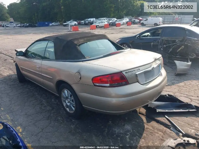 2004 Chrysler Sebring Limited VIN: 1C3EL65R64N322002 Lot: 42384041