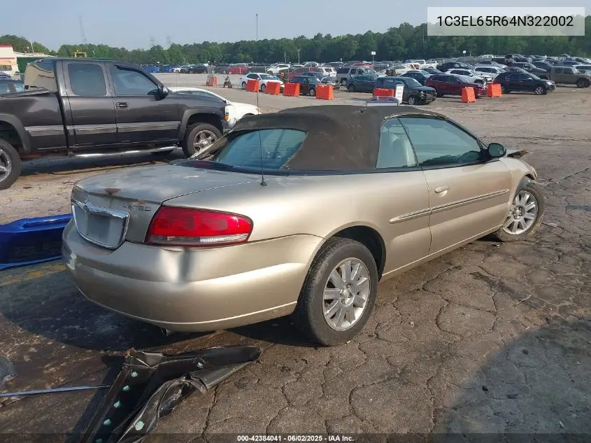 2004 Chrysler Sebring Limited VIN: 1C3EL65R64N322002 Lot: 42384041