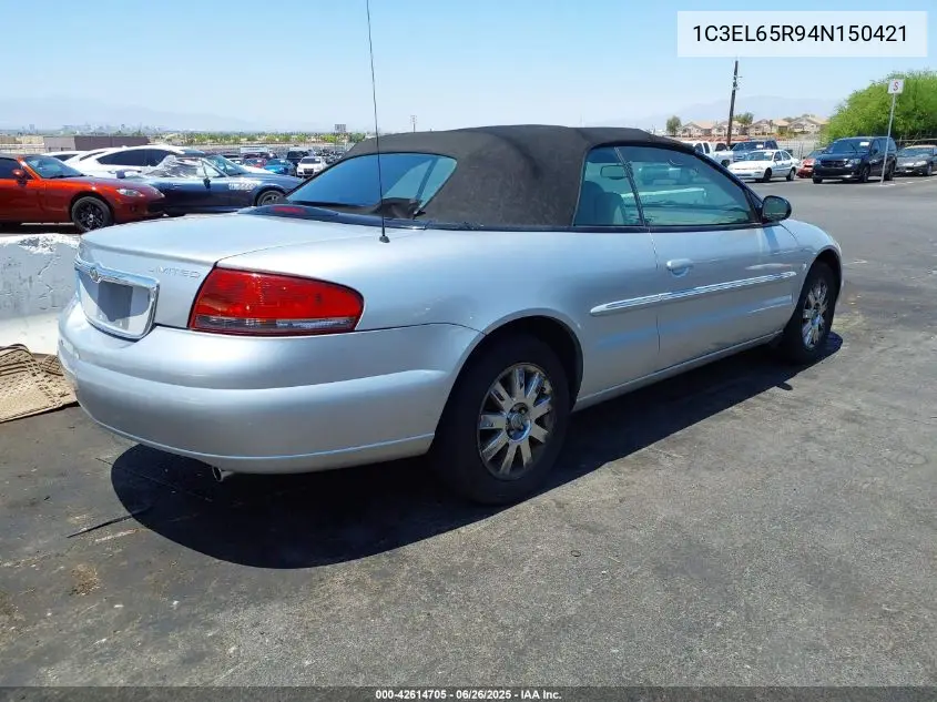 2004 Chrysler Sebring Limited VIN: 1C3EL65R94N150421 Lot: 42614705