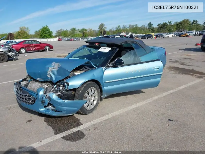 2006 Chrysler Sebring Gtc VIN: 1C3EL75R76N100321 Lot: 42188430