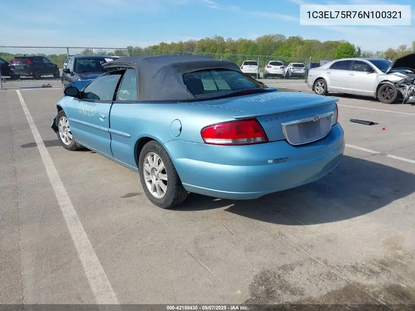 2006 Chrysler Sebring Gtc VIN: 1C3EL75R76N100321 Lot: 42188430