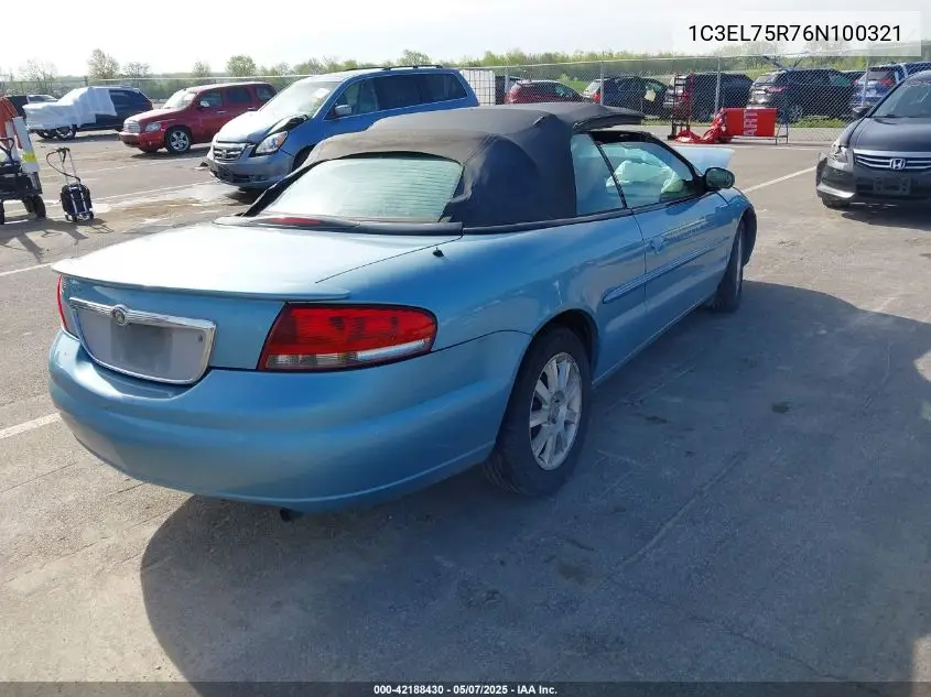 2006 Chrysler Sebring Gtc VIN: 1C3EL75R76N100321 Lot: 42188430