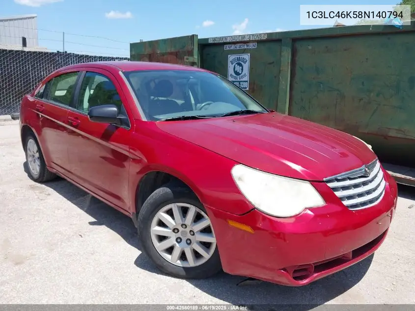 2008 Chrysler Sebring Lx VIN: 1C3LC46K58N140794 Lot: 42560189
