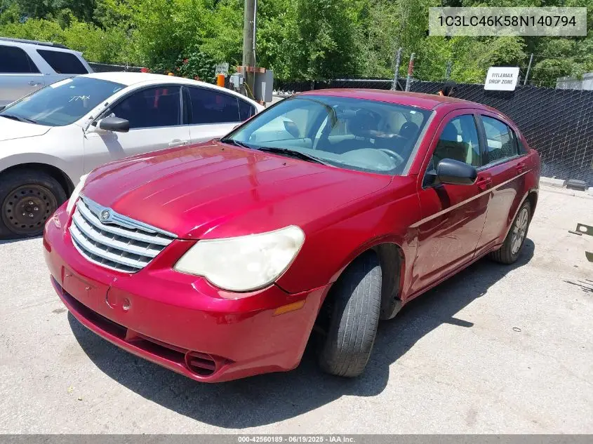 2008 Chrysler Sebring Lx VIN: 1C3LC46K58N140794 Lot: 42560189