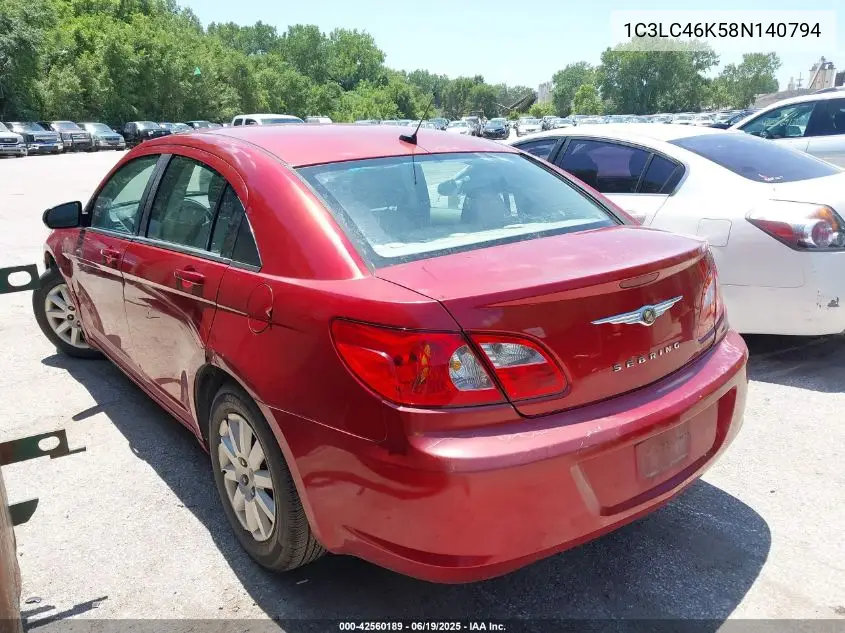 2008 Chrysler Sebring Lx VIN: 1C3LC46K58N140794 Lot: 42560189