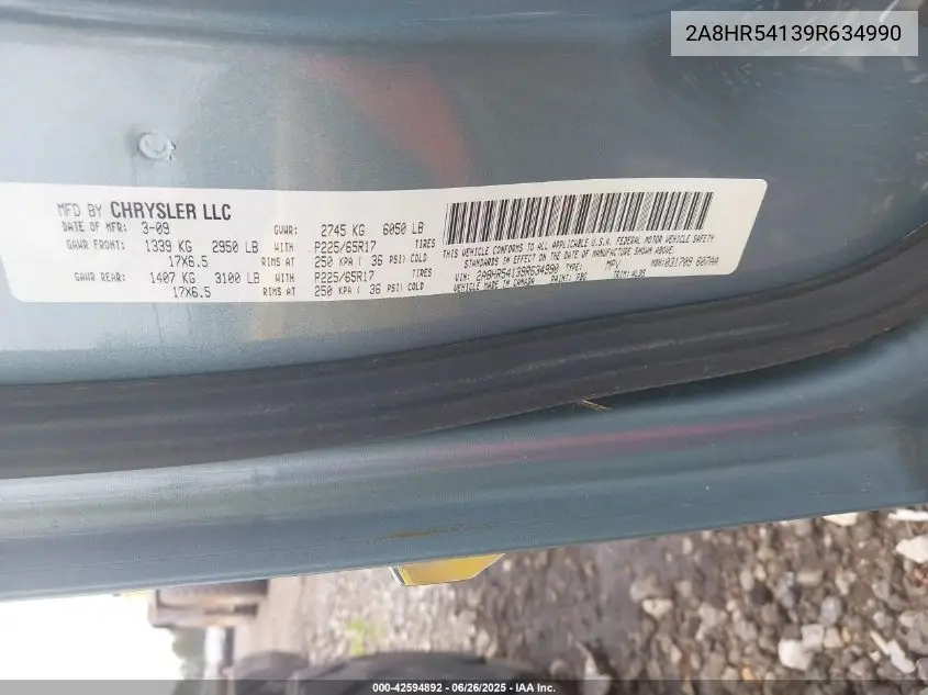 2009 Chrysler Town & Country Touring VIN: 2A8HR54139R634990 Lot: 42594892