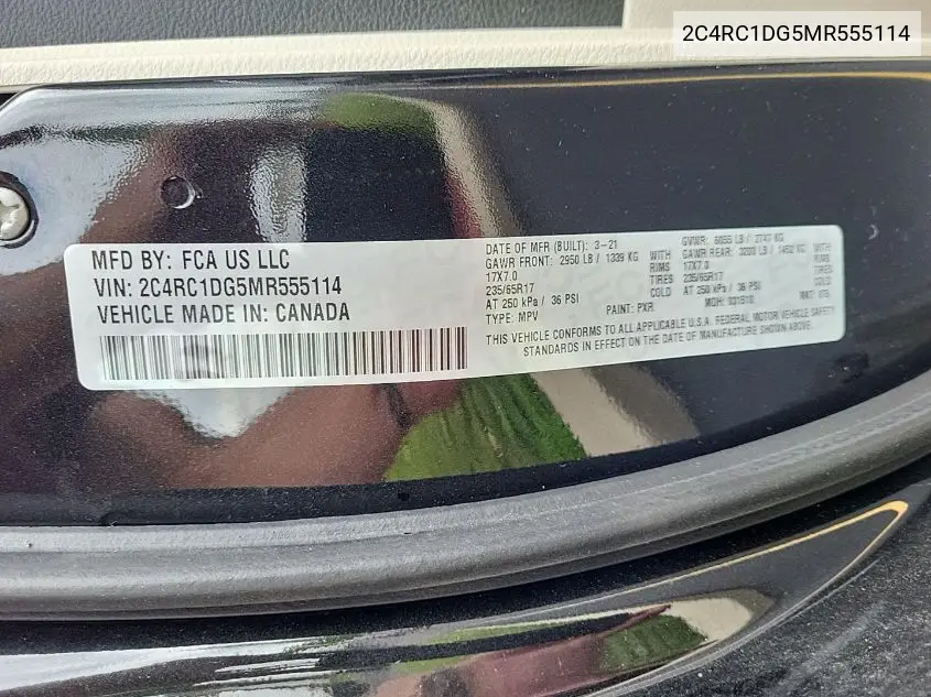 2021 Chrysler Voyager Lxi VIN: 2C4RC1DG5MR555114 Lot: 42642985