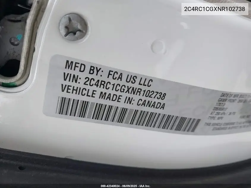 2022 Chrysler Voyager Lx VIN: 2C4RC1CGXNR102738 Lot: 42340024
