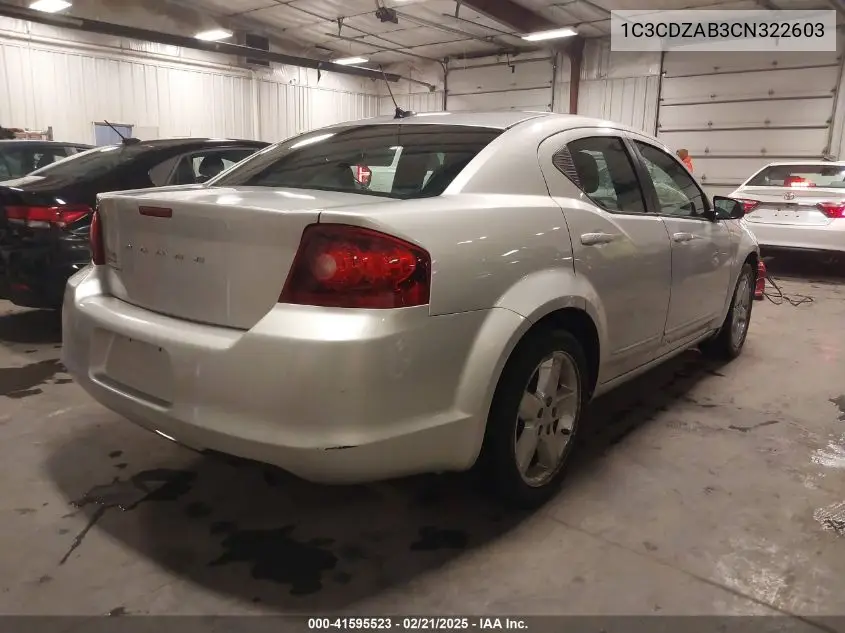 2012 Dodge Avenger Se VIN: 1C3CDZAB3CN322603 Lot: 41595523