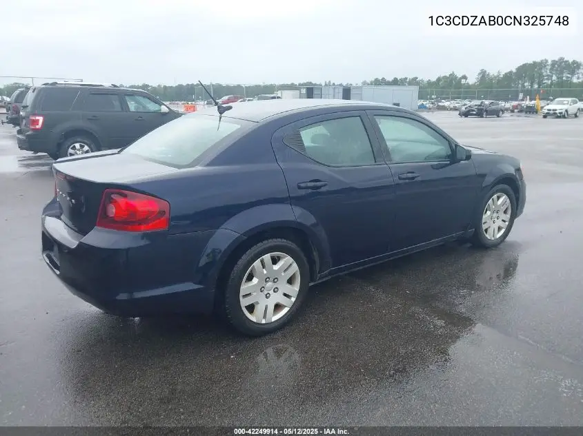 2012 Dodge Avenger Se VIN: 1C3CDZAB0CN325748 Lot: 42249914