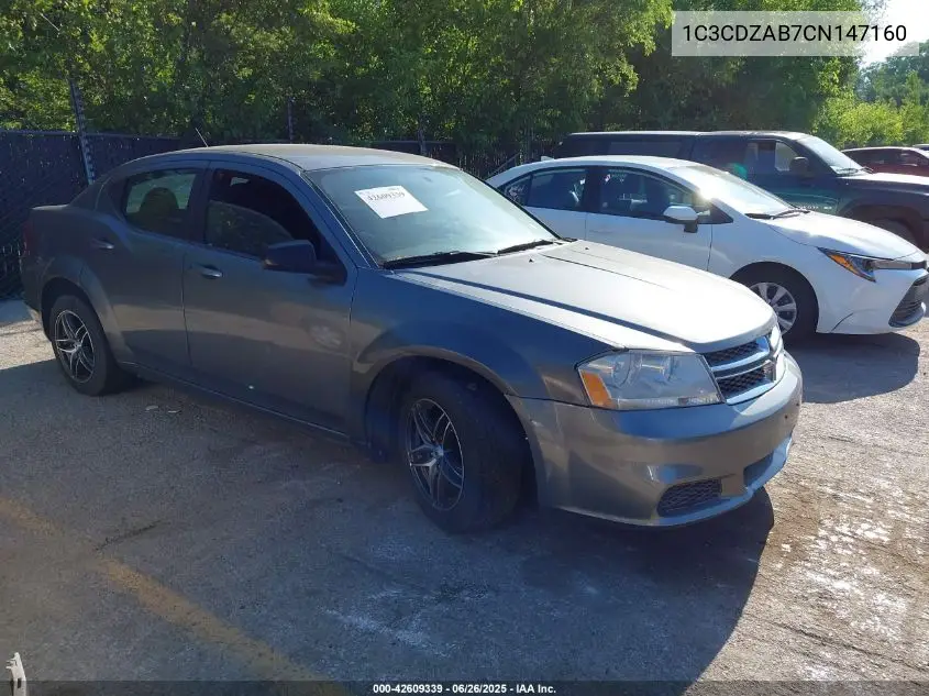 2012 Dodge Avenger Se VIN: 1C3CDZAB7CN147160 Lot: 42609339