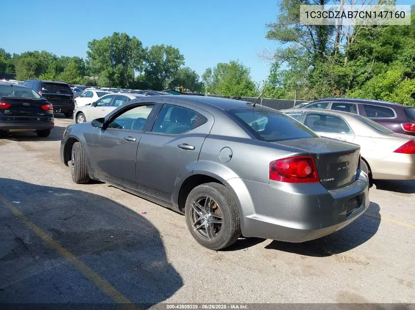2012 Dodge Avenger Se VIN: 1C3CDZAB7CN147160 Lot: 42609339