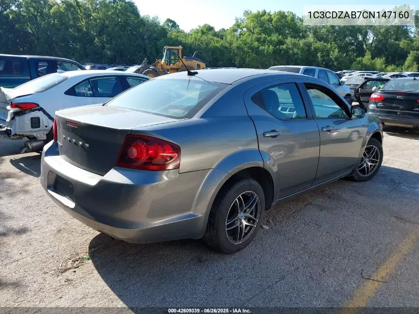 2012 Dodge Avenger Se VIN: 1C3CDZAB7CN147160 Lot: 42609339
