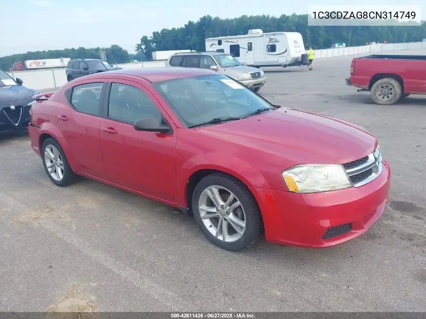 2012 Dodge Avenger Se VIN: 1C3CDZAG8CN314749 Lot: 42611426