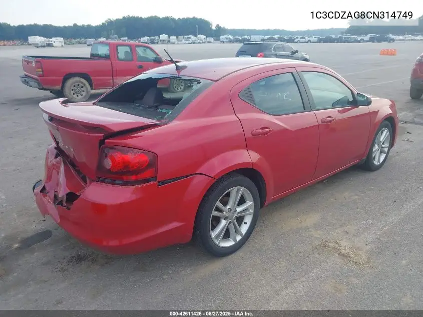 2012 Dodge Avenger Se VIN: 1C3CDZAG8CN314749 Lot: 42611426
