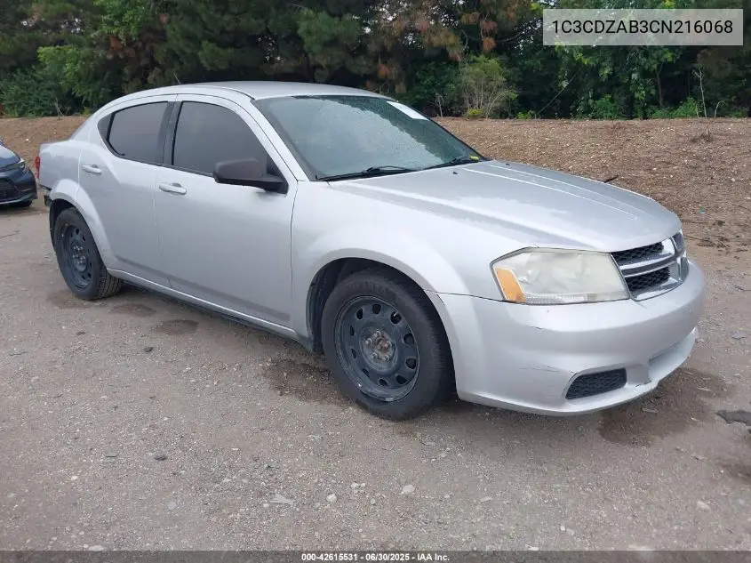 2012 Dodge Avenger Se VIN: 1C3CDZAB3CN216068 Lot: 42615531