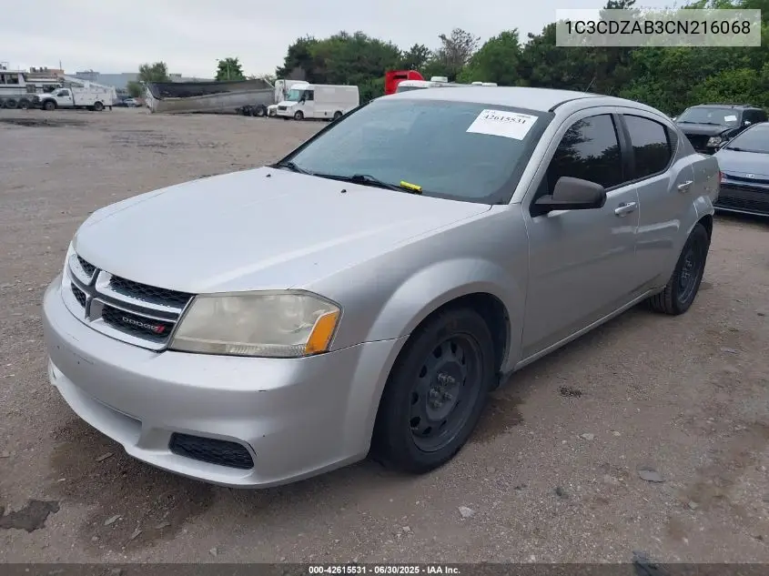 2012 Dodge Avenger Se VIN: 1C3CDZAB3CN216068 Lot: 42615531