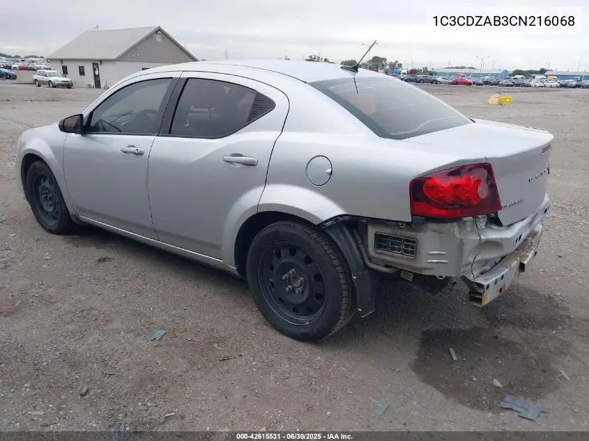 2012 Dodge Avenger Se VIN: 1C3CDZAB3CN216068 Lot: 42615531