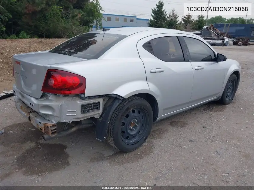 2012 Dodge Avenger Se VIN: 1C3CDZAB3CN216068 Lot: 42615531