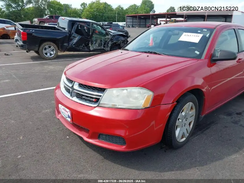 2012 Dodge Avenger Se VIN: 1C3CDZAB0CN215220 Lot: 42617339