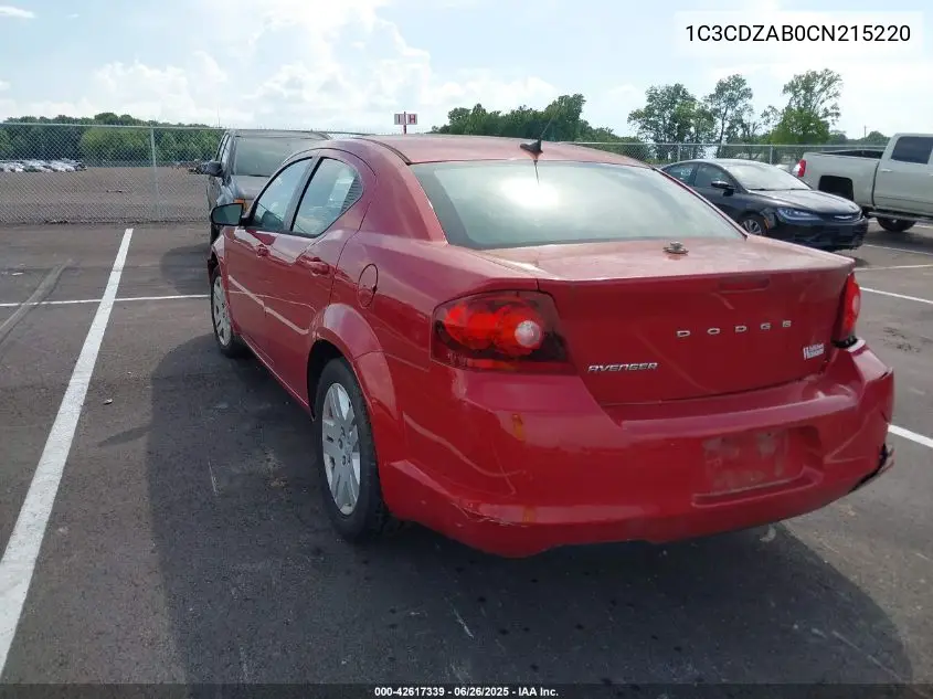 2012 Dodge Avenger Se VIN: 1C3CDZAB0CN215220 Lot: 42617339
