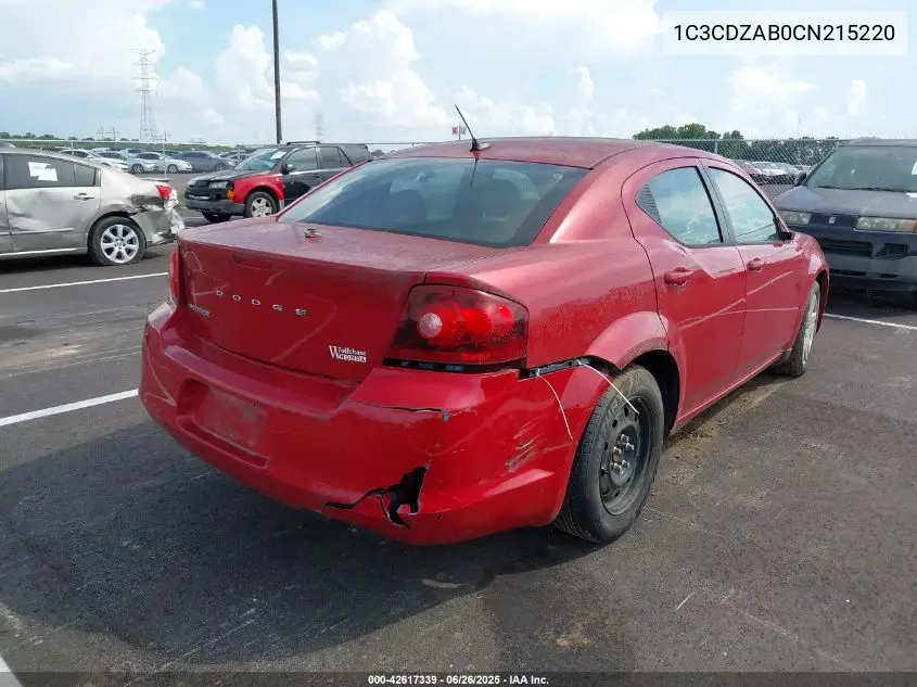 2012 Dodge Avenger Se VIN: 1C3CDZAB0CN215220 Lot: 42617339