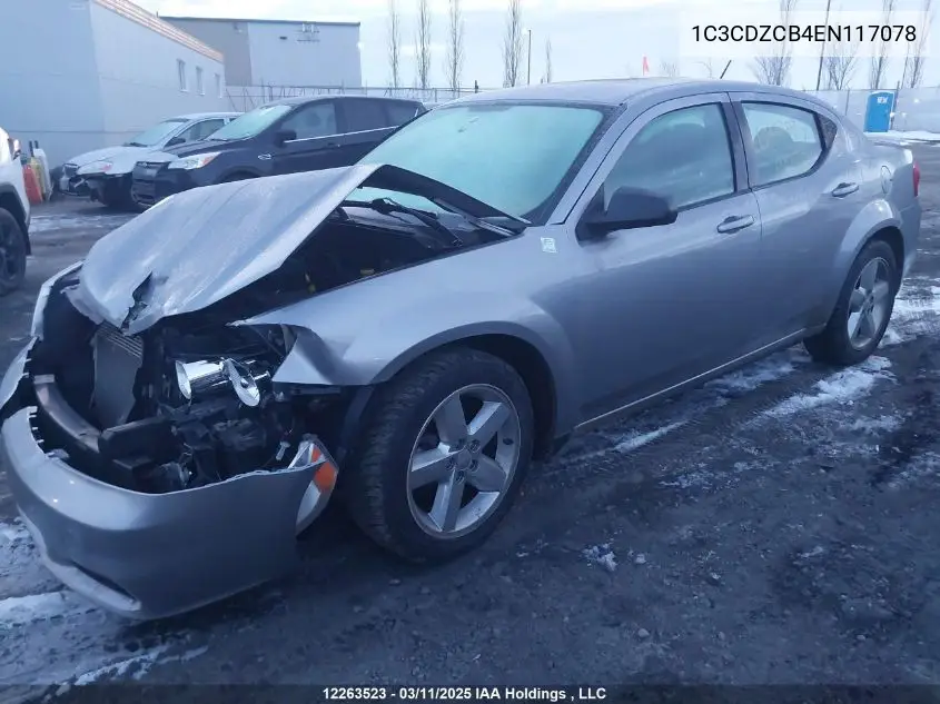 2014 Dodge Avenger VIN: 1C3CDZCB4EN117078 Lot: 12263523