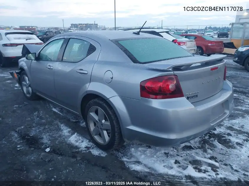 2014 Dodge Avenger VIN: 1C3CDZCB4EN117078 Lot: 12263523