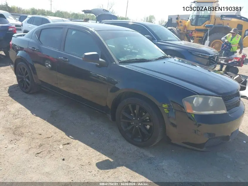 2014 Dodge Avenger Se VIN: 1C3CDZAB3EN190381 Lot: 41764181