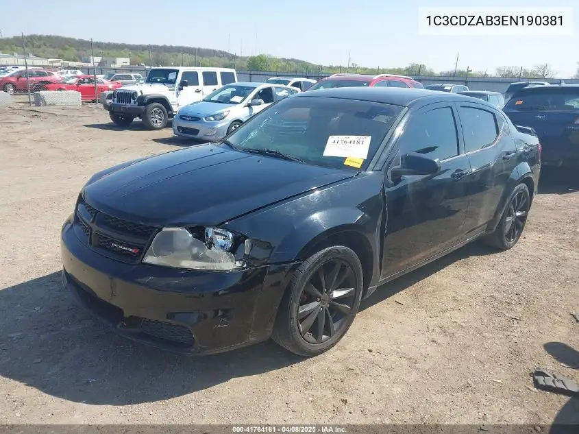 2014 Dodge Avenger Se VIN: 1C3CDZAB3EN190381 Lot: 41764181